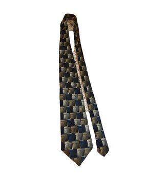 Axis Silk Tie Geometric Squares Modern Retro Designer Necktie Blue Gold Dad